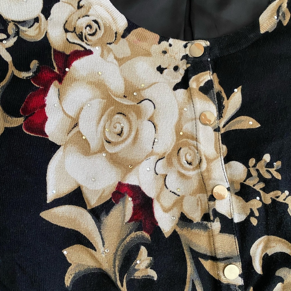 Classic White House Black Market cardigan. Gold floral on black.  Size S… - Picture 5 of 7
